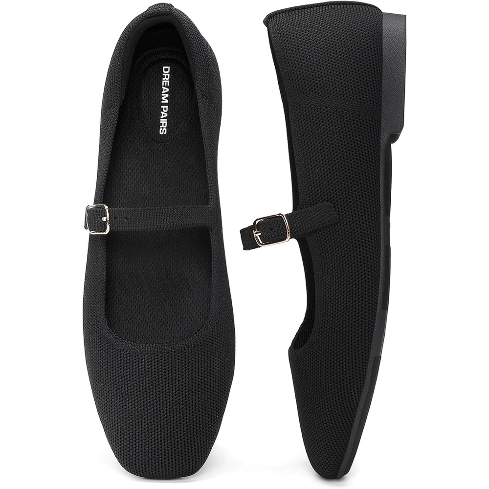 image:imageDREAM PAIRS Womens Mary Jane Ballet Flats Comfortable Knit Square Toe Dressy Shoes with Adjustable Buckle Breathable Foldable Arch Support for Work Office BusinessBlack