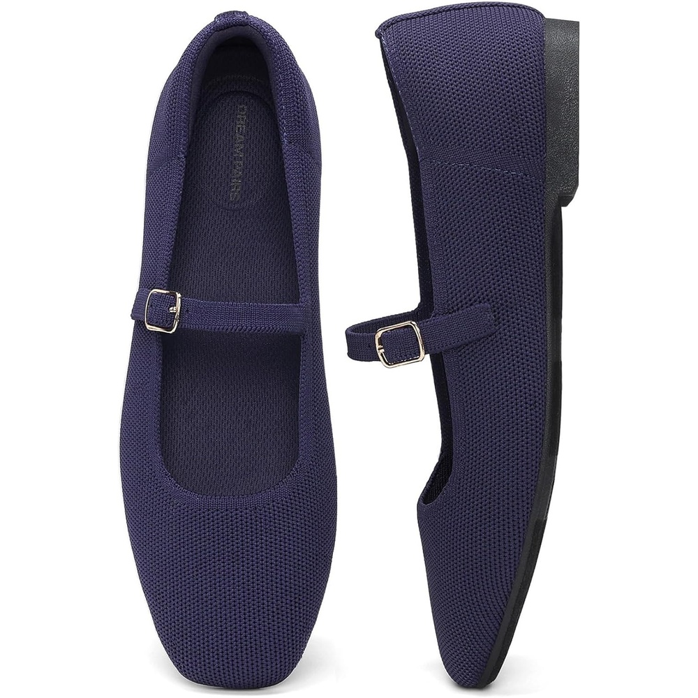image:imageDREAM PAIRS Womens Mary Jane Ballet Flats Comfortable Knit Square Toe Dressy Shoes with Adjustable Buckle Breathable Foldable Arch Support for Work Office BusinessNavy