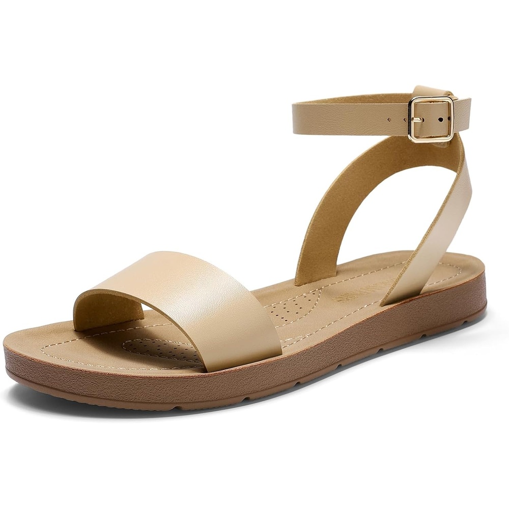 image:imageDREAM PAIRS Womens One Band Ankle Strap Buckle Flat SandalsNude