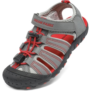 DREAM PAIRS Boys Girls Closed-Toe Outdoor Summer Water Sport Sandals for Toddler/Little/Big Kid(Grey/Light/Grey/Red)