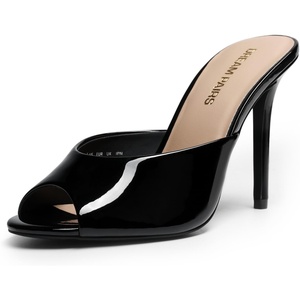 DREAM PAIRS Mule Heels for Women High Heels Stiletto Open Round Peep Toe Mules Sandals Slip on Dress Shoes 2026 Sexy Heeled for Party Dressy Prom Wedding(Black-pat)