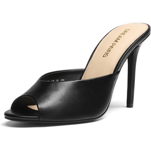DREAM PAIRS Mule Heels for Women High Heels Stiletto Open Round Peep Toe Mules Sandals Slip on Dress Shoes 2026 Sexy Heeled for Party Dressy Prom Wedding(Black-pu)