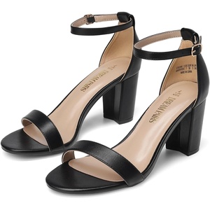 DREAM PAIRS Women’s Chunky Block Heel Sandals, Open Toe Ankle Strap Dress Shoes, Comfortable Wedding Guest Heels for Party, Prom and Formal Events(Black/Pu)