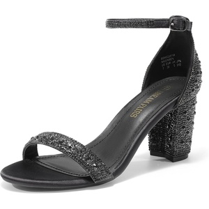 DREAM PAIRS Women’s Chunky Block Heel Sandals, Open Toe Ankle Strap Dress Shoes, Comfortable Wedding Guest Heels for Party, Prom and Formal Events(Black/Rhinestone)