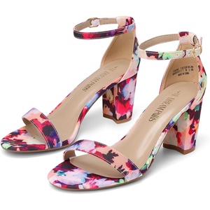 DREAM PAIRS Women’s Chunky Block Heel Sandals, Open Toe Ankle Strap Dress Shoes, Comfortable Wedding Guest Heels for Party, Prom and Formal Events(Floral)