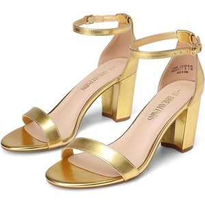 DREAM PAIRS Women’s Chunky Block Heel Sandals, Open Toe Ankle Strap Dress Shoes, Comfortable Wedding Guest Heels for Party, Prom and Formal Events(Gold-metallic)