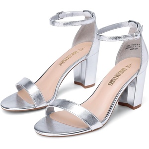 DREAM PAIRS Women’s Chunky Block Heel Sandals, Open Toe Ankle Strap Dress Shoes, Comfortable Wedding Guest Heels for Party, Prom and Formal Events(Silver-metallic)