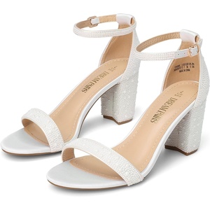 DREAM PAIRS Women’s Chunky Block Heel Sandals, Open Toe Ankle Strap Dress Shoes, Comfortable Wedding Guest Heels for Party, Prom and Formal Events(White-pearl)