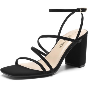 DREAM PAIRS Women’s Heels Chunky Block Strappy Square Open Toe Ankle Buckle 3.15 Inch Heeled Sandals Wedding Party Dress Prom Shoes(Black-nubuck)