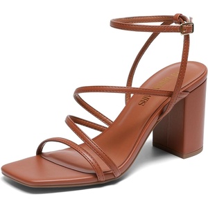 DREAM PAIRS Women’s Heels Chunky Block Strappy Square Open Toe Ankle Buckle 3.15 Inch Heeled Sandals Wedding Party Dress Prom Shoes(Brown)