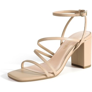 DREAM PAIRS Women’s Heels Chunky Block Strappy Square Open Toe Ankle Buckle 3.15 Inch Heeled Sandals Wedding Party Dress Prom Shoes(Nude)