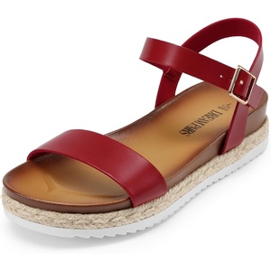 DREAM PAIRS Women’s Open Toe Ankle Strap Espadrille Casual Flatform Platform Wedge Sandals(Red)