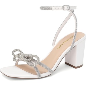 DREAM PAIRS Women’s Wedding Party Bridal Prom Bow Knot Chunky Block Dressy Heels Square Toe Slingback with Ankle Buckle Fashion Sandals Comfortable Shoes 2026(White)