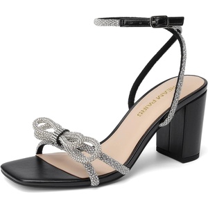 DREAM PAIRS Women’s Wedding Party Bridal Prom Bow Knot Chunky Block Dressy Heels Square Toe Slingback with Ankle Buckle Fashion Sandals Comfortable Shoes 2026(Black)