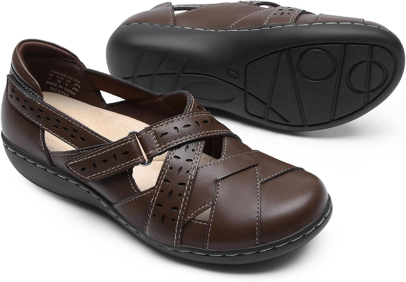 image:imageDREAM PAIRS Womens Loafers Slip On Comfortable Casual Orthopedic Walking Flats Work Shoes Closed Toe Sandals with Arch SupportBrown