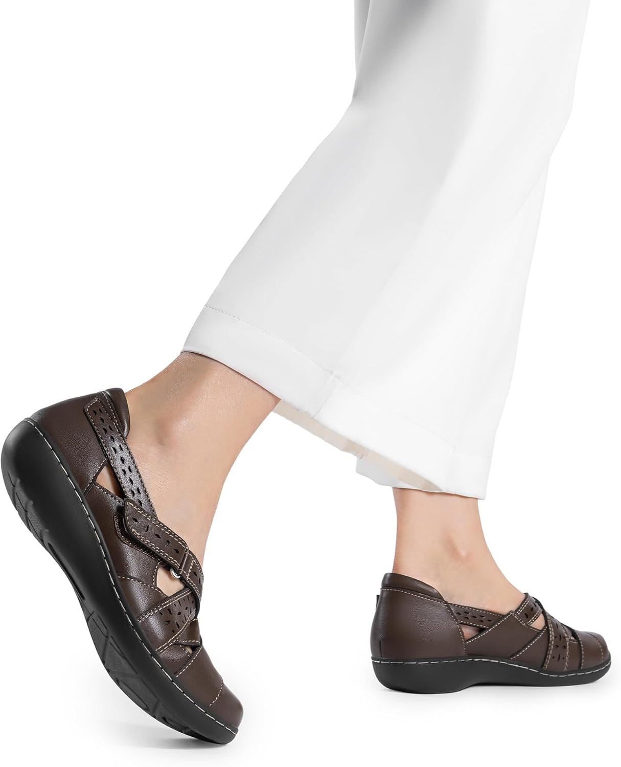 image:imageDREAM PAIRS Womens Loafers Slip On Comfortable Casual Orthopedic Walking Flats Work Shoes Closed Toe Sandals with Arch SupportBrown