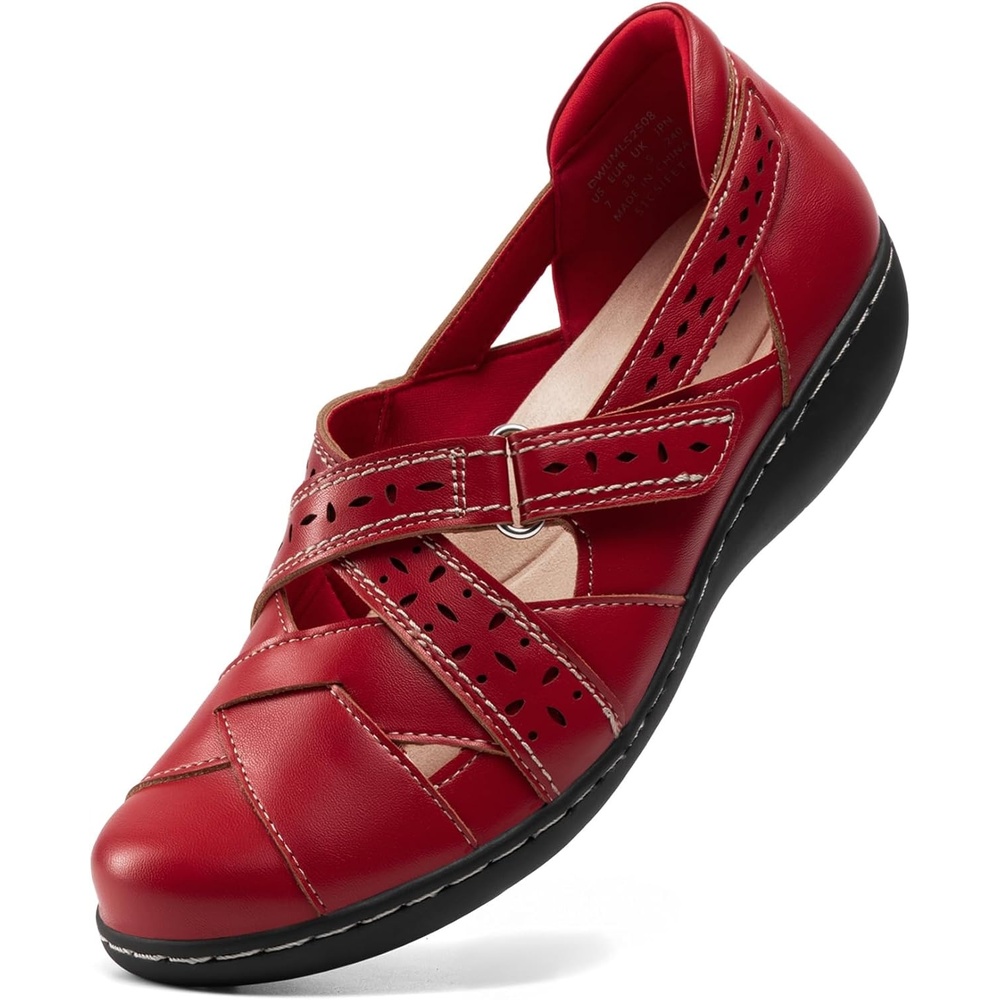 image:imageDREAM PAIRS Womens Loafers Slip On Comfortable Casual Orthopedic Walking Flats Work Shoes Closed Toe Sandals with Arch SupportRed