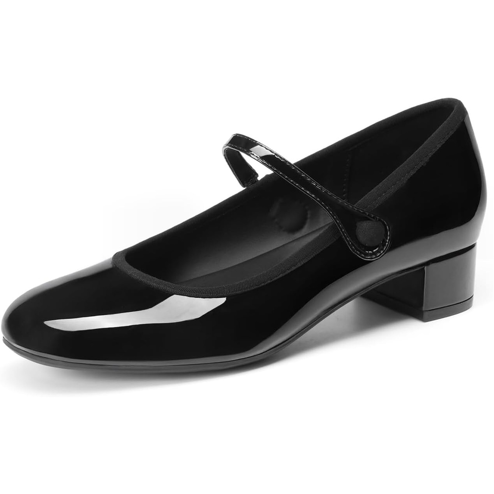 image:imageDREAM PAIRS Womens Mary Jane Chunky Low Heels Comfortable Slip on Dress Shoes for Women Closed Round Toe Casual Cute Work Pumps Flats ShoesBlack