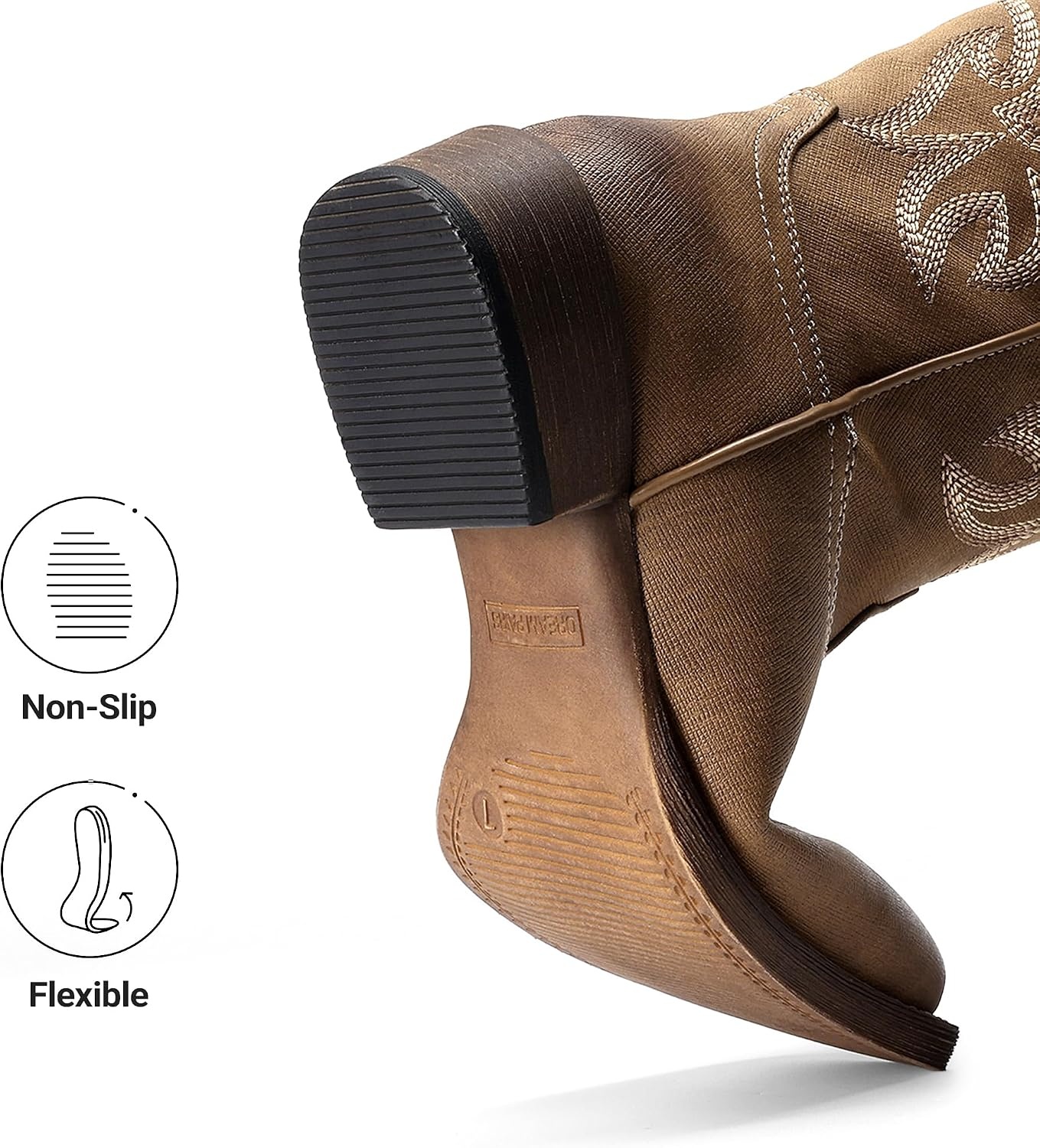 image:imageDREAM PAIRS Cowboy Cowgirl Boots for Women Wide Square Toe Western Mid Calf PullOn Embroidered Stitched Retro BootsTan