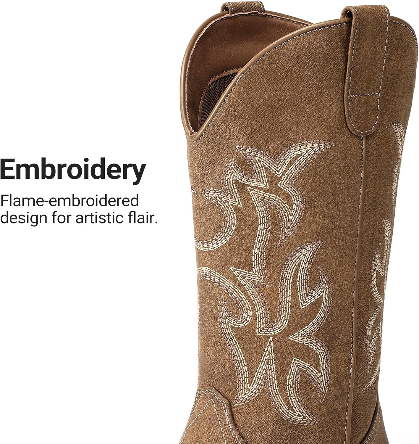 image:imageDREAM PAIRS Cowboy Cowgirl Boots for Women Wide Square Toe Western Mid Calf PullOn Embroidered Stitched Retro BootsTan