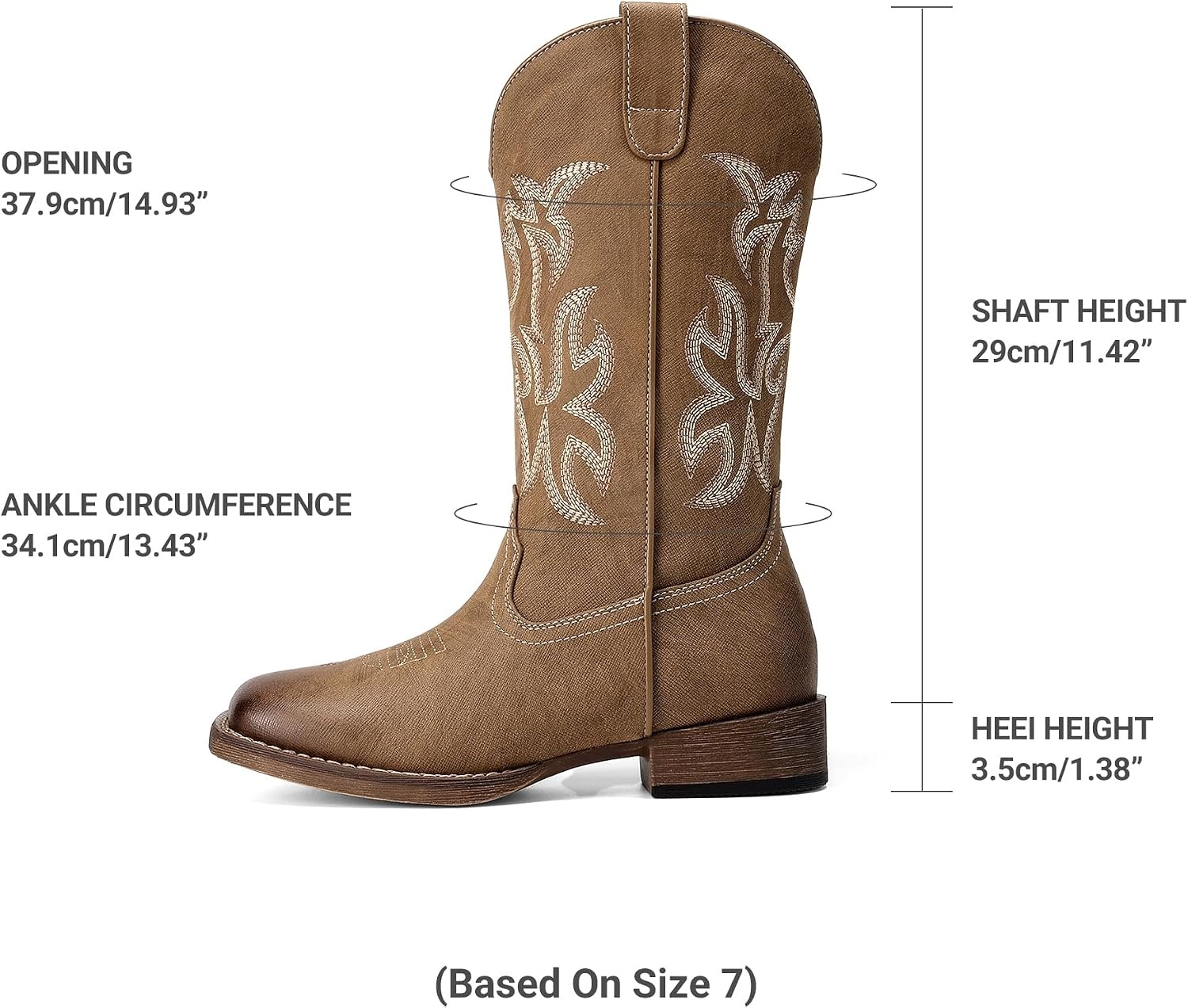 image:imageDREAM PAIRS Cowboy Cowgirl Boots for Women Wide Square Toe Western Mid Calf PullOn Embroidered Stitched Retro BootsTan