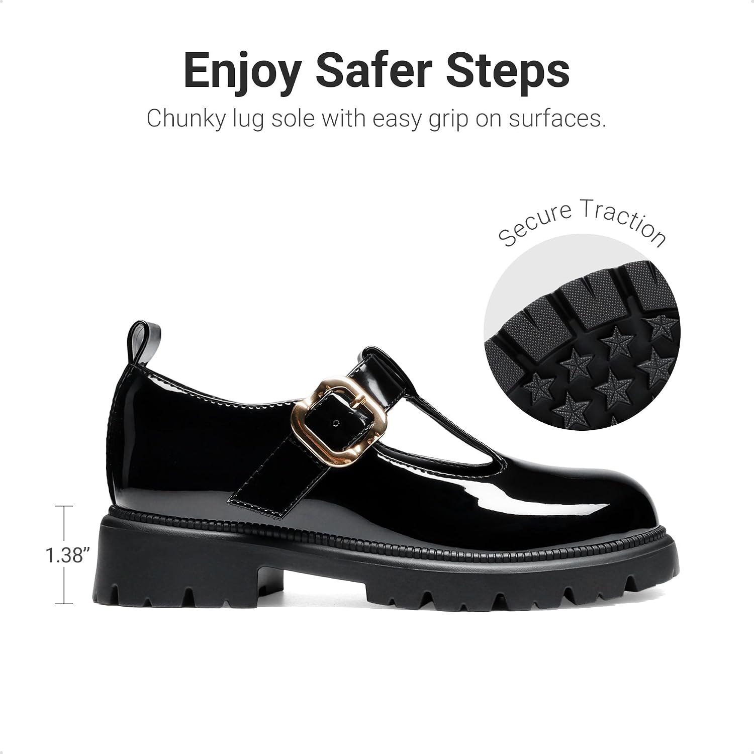 image:imageDREAM PAIRS Girls Mary Jane Dress Shoes School Uniform TStrap Loafers Platform Chunky Heel Closed Toe FlatsAll Black