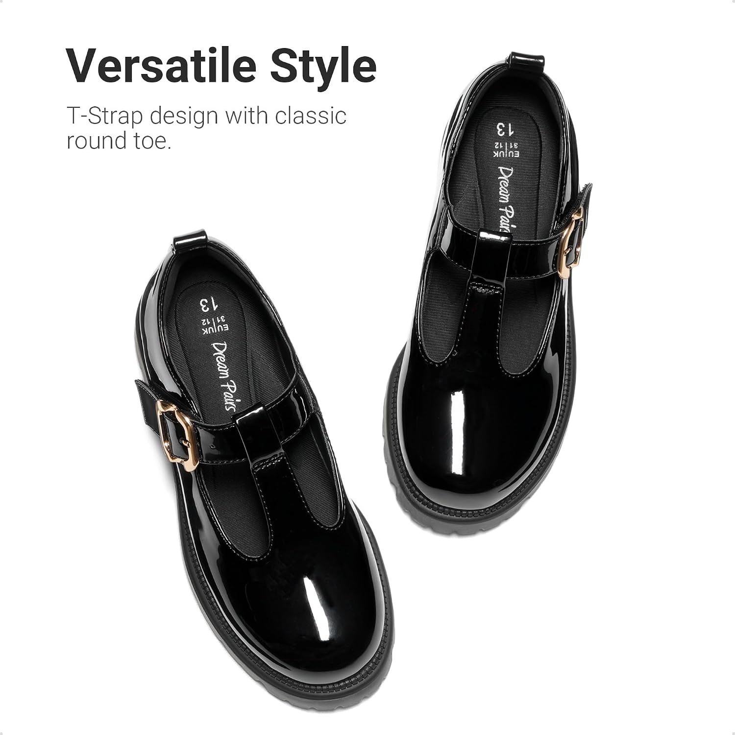 image:imageDREAM PAIRS Girls Mary Jane Dress Shoes School Uniform TStrap Loafers Platform Chunky Heel Closed Toe FlatsAll Black