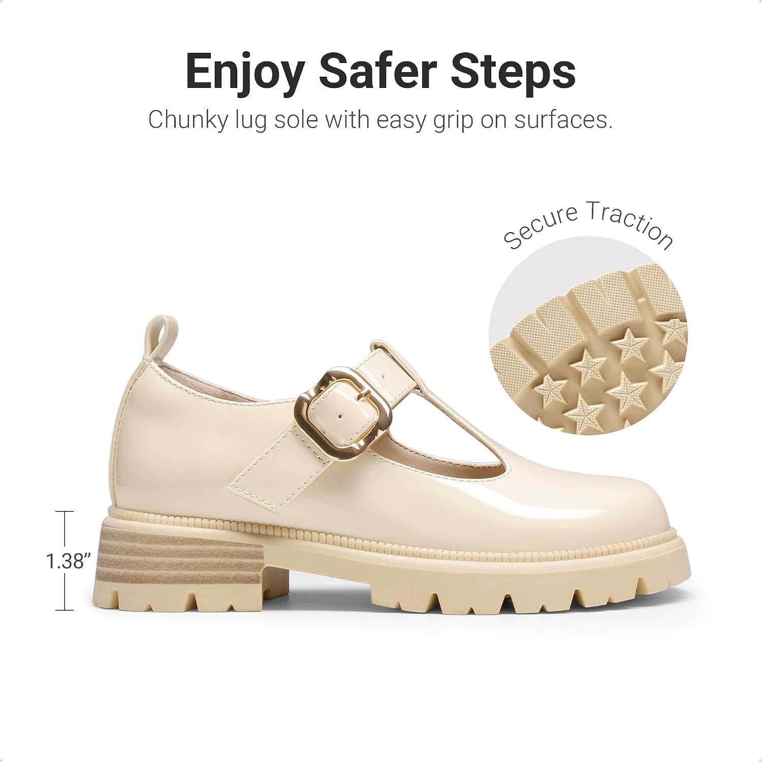 image:imageDREAM PAIRS Girls Mary Jane Dress Shoes School Uniform TStrap Loafers Platform Chunky Heel Closed Toe FlatsBeige