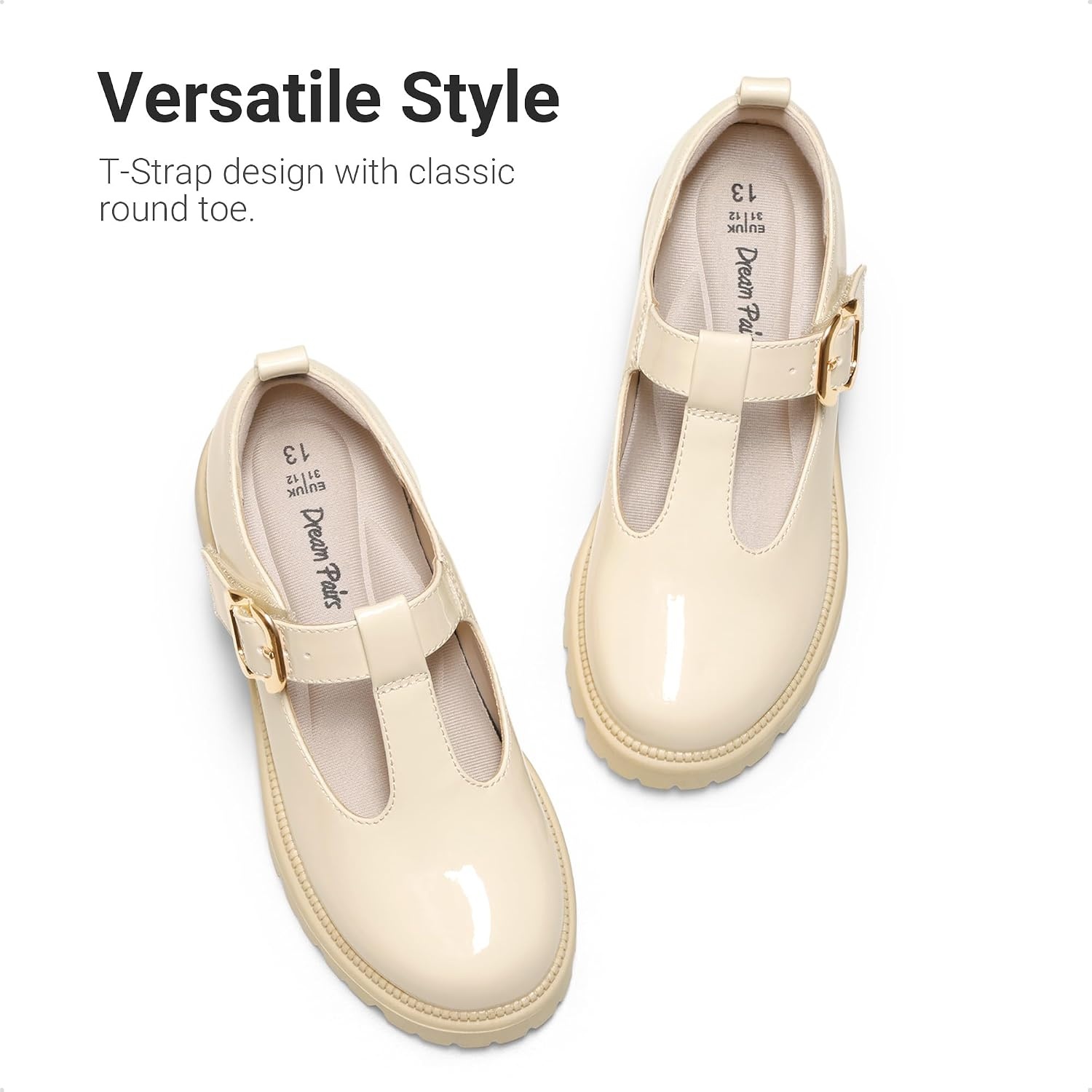 image:imageDREAM PAIRS Girls Mary Jane Dress Shoes School Uniform TStrap Loafers Platform Chunky Heel Closed Toe FlatsBeige