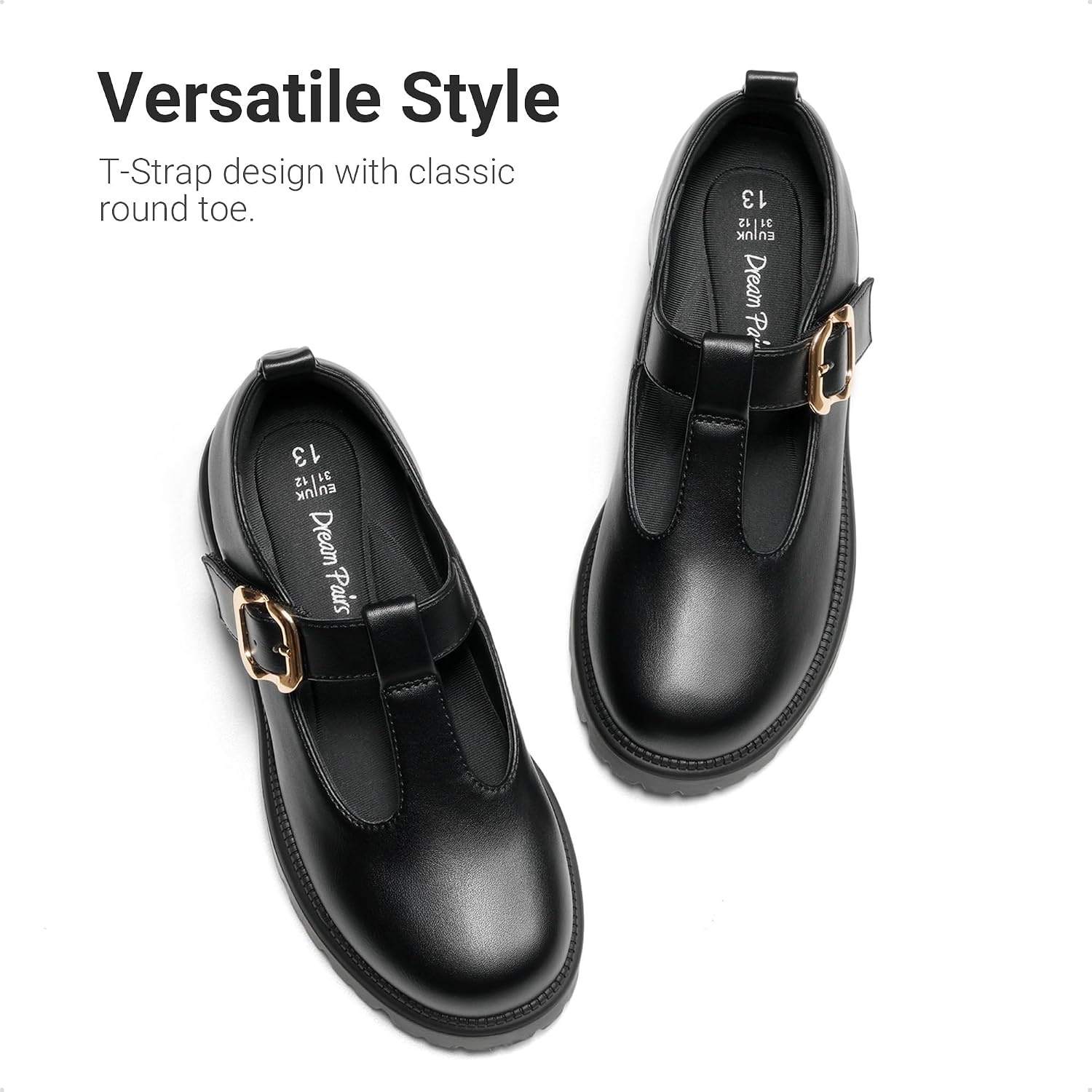 image:imageDREAM PAIRS Girls Mary Jane Dress Shoes School Uniform TStrap Loafers Platform Chunky Heel Closed Toe FlatsBlack