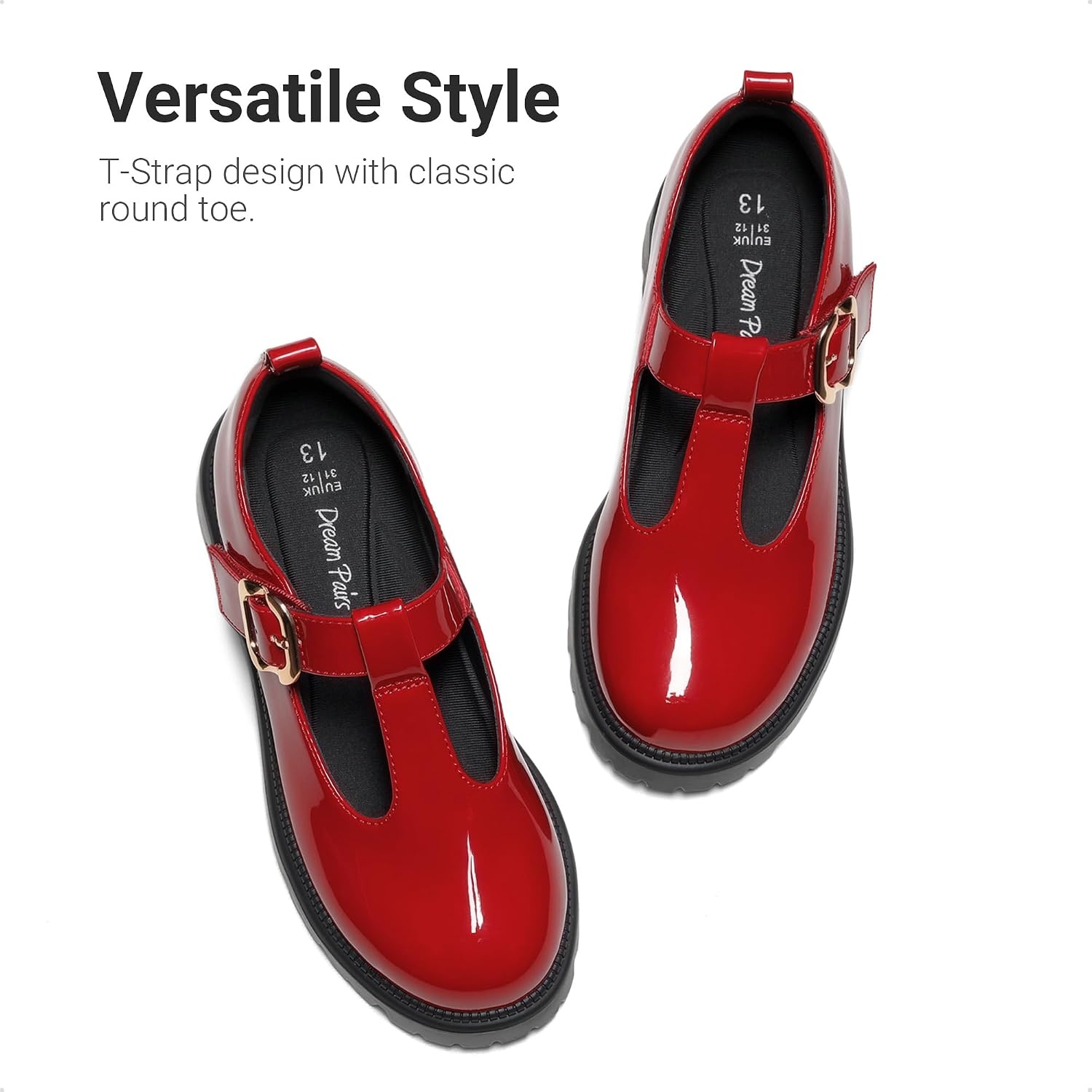 image:imageDREAM PAIRS Girls Mary Jane Dress Shoes School Uniform TStrap Loafers Platform Chunky Heel Closed Toe FlatsRed