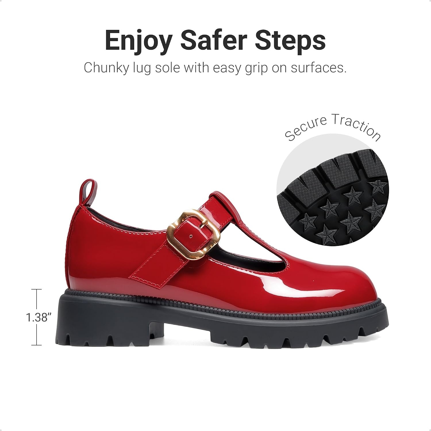 image:imageDREAM PAIRS Girls Mary Jane Dress Shoes School Uniform TStrap Loafers Platform Chunky Heel Closed Toe FlatsRed
