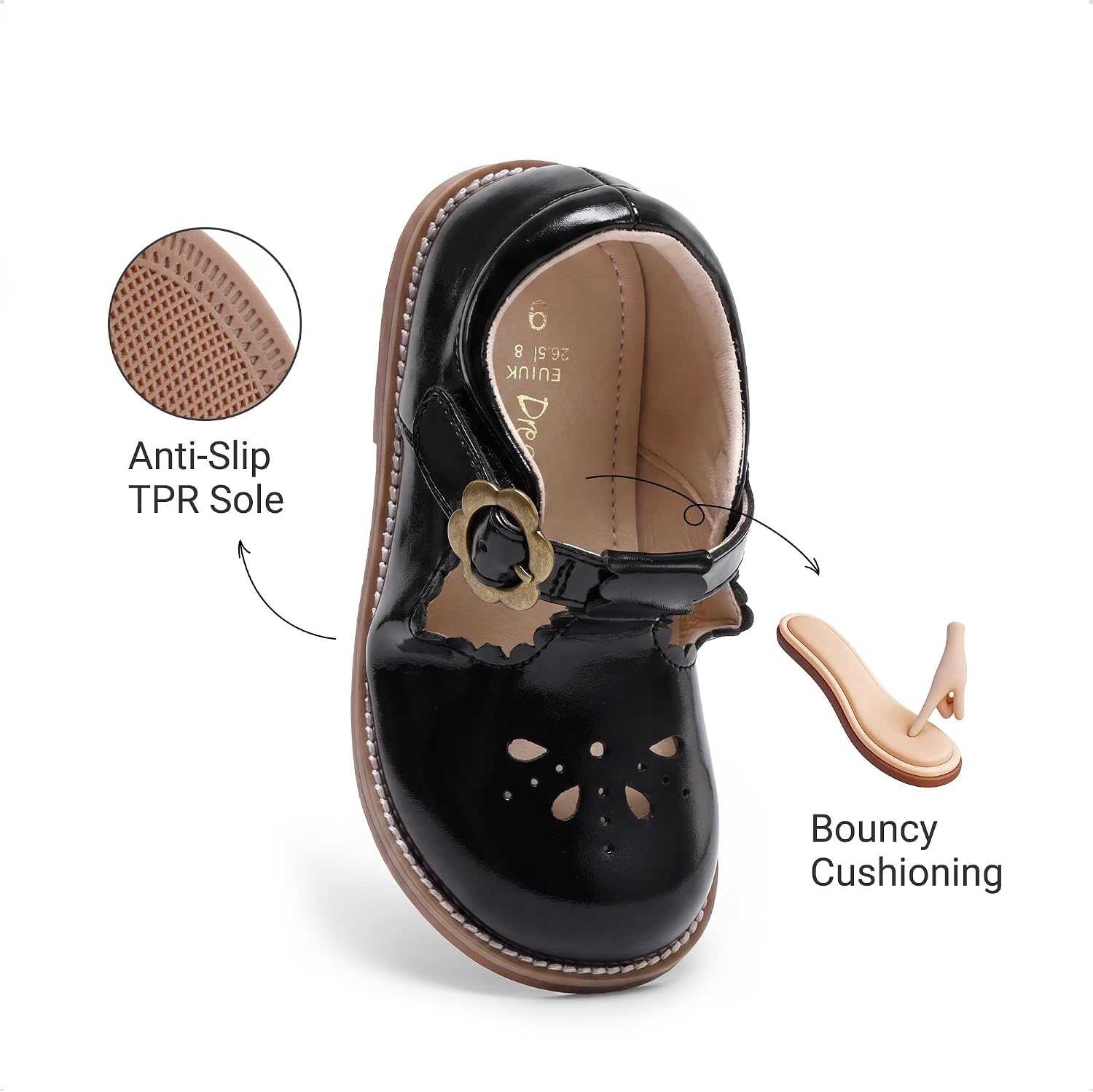 image:imageDREAM PAIRS Girls Mary Jane Shoes Toddler School Uniform Dress Shoes Wide Toe Ballet Flats for Little KidsBlack