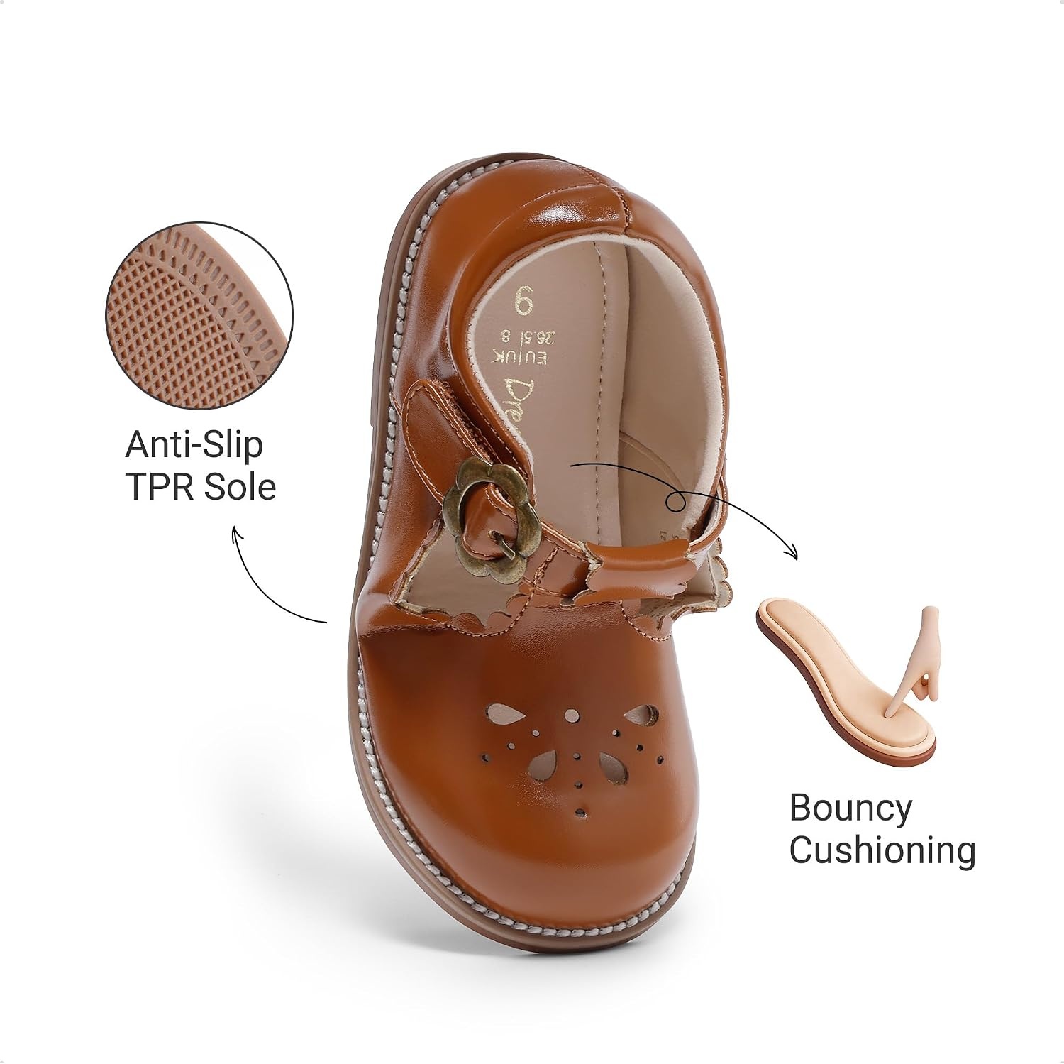 image:imageDREAM PAIRS Girls Mary Jane Shoes Toddler School Uniform Dress Shoes Wide Toe Ballet Flats for Little KidsBrown