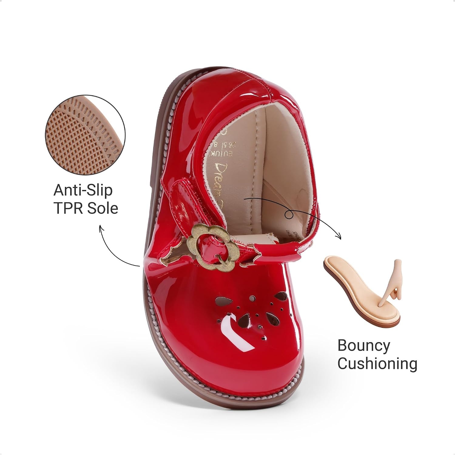 image:imageDREAM PAIRS Girls Mary Jane Shoes Toddler School Uniform Dress Shoes Wide Toe Ballet Flats for Little KidsRed