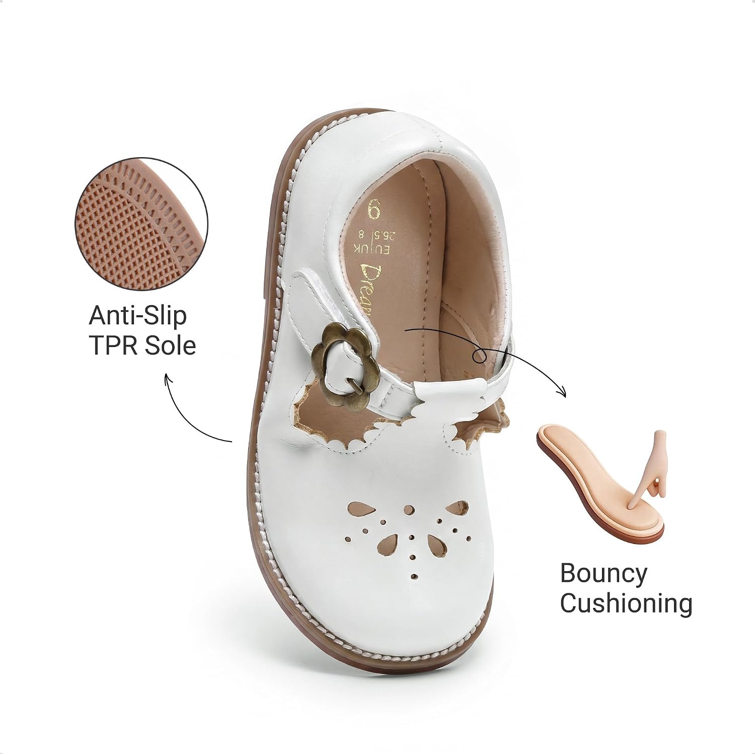 image:imageDREAM PAIRS Girls Mary Jane Shoes Toddler School Uniform Dress Shoes Wide Toe Ballet Flats for Little KidsWhite