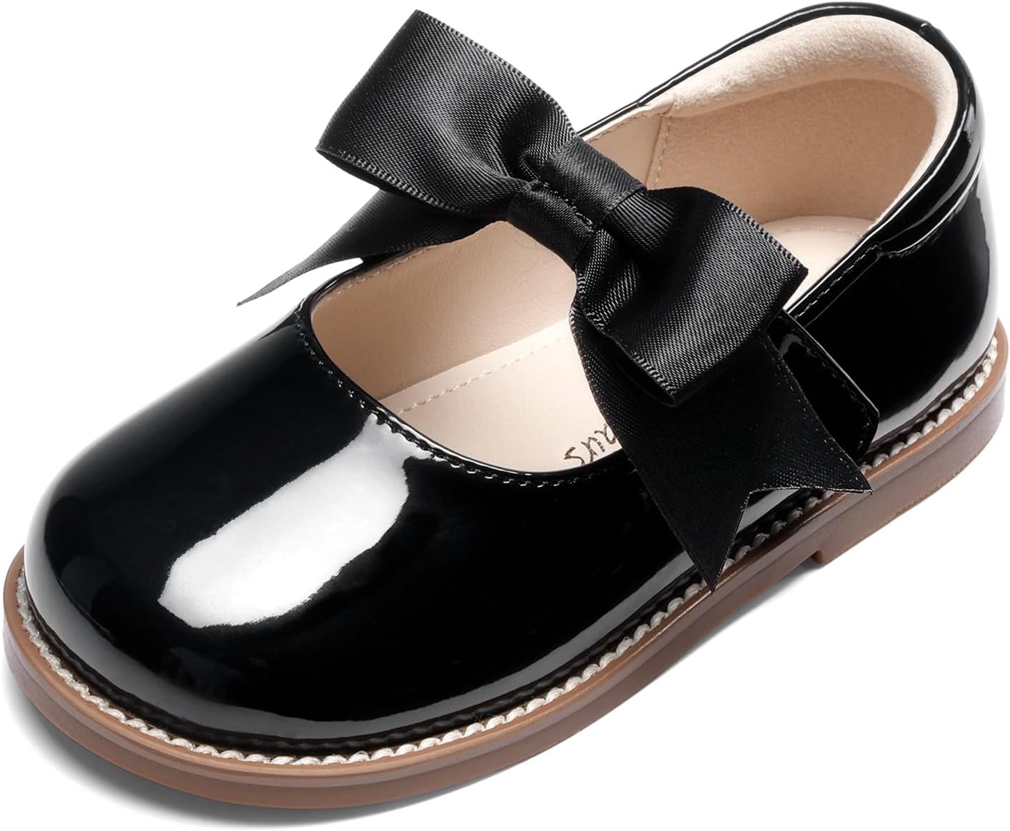 image:imageDREAM PAIRS Girls Mary Jane Shoes Toddler School Uniform Dress Shoes Wide Toe Ballet Flats with Detachable Bow for Little KidsBlack