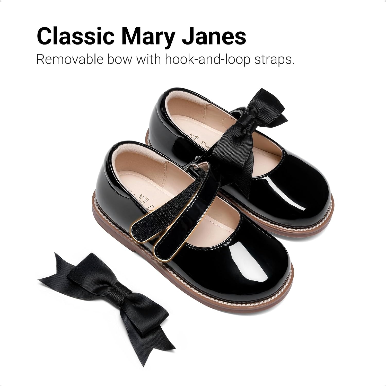 image:imageDREAM PAIRS Girls Mary Jane Shoes Toddler School Uniform Dress Shoes Wide Toe Ballet Flats with Detachable Bow for Little KidsBlack