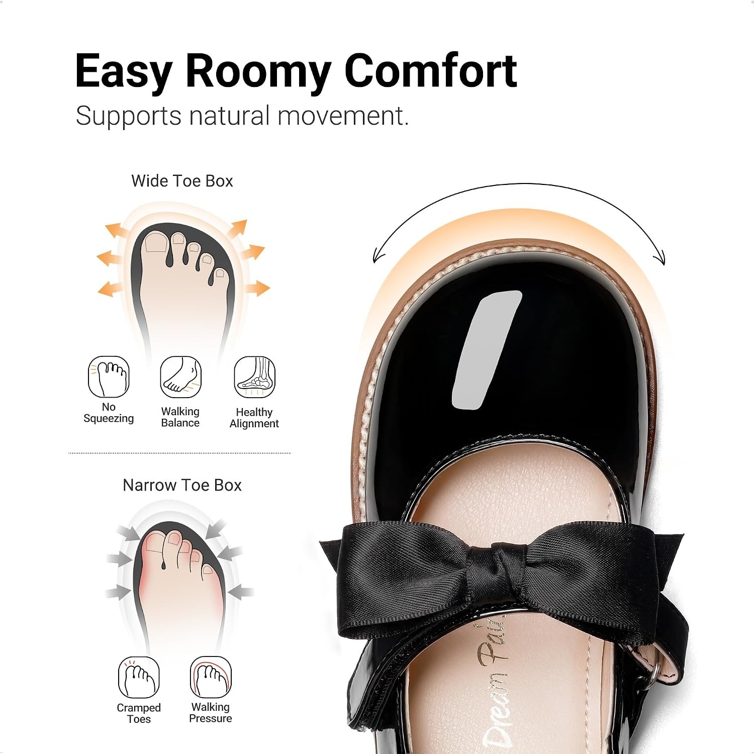 image:imageDREAM PAIRS Girls Mary Jane Shoes Toddler School Uniform Dress Shoes Wide Toe Ballet Flats with Detachable Bow for Little KidsBlack