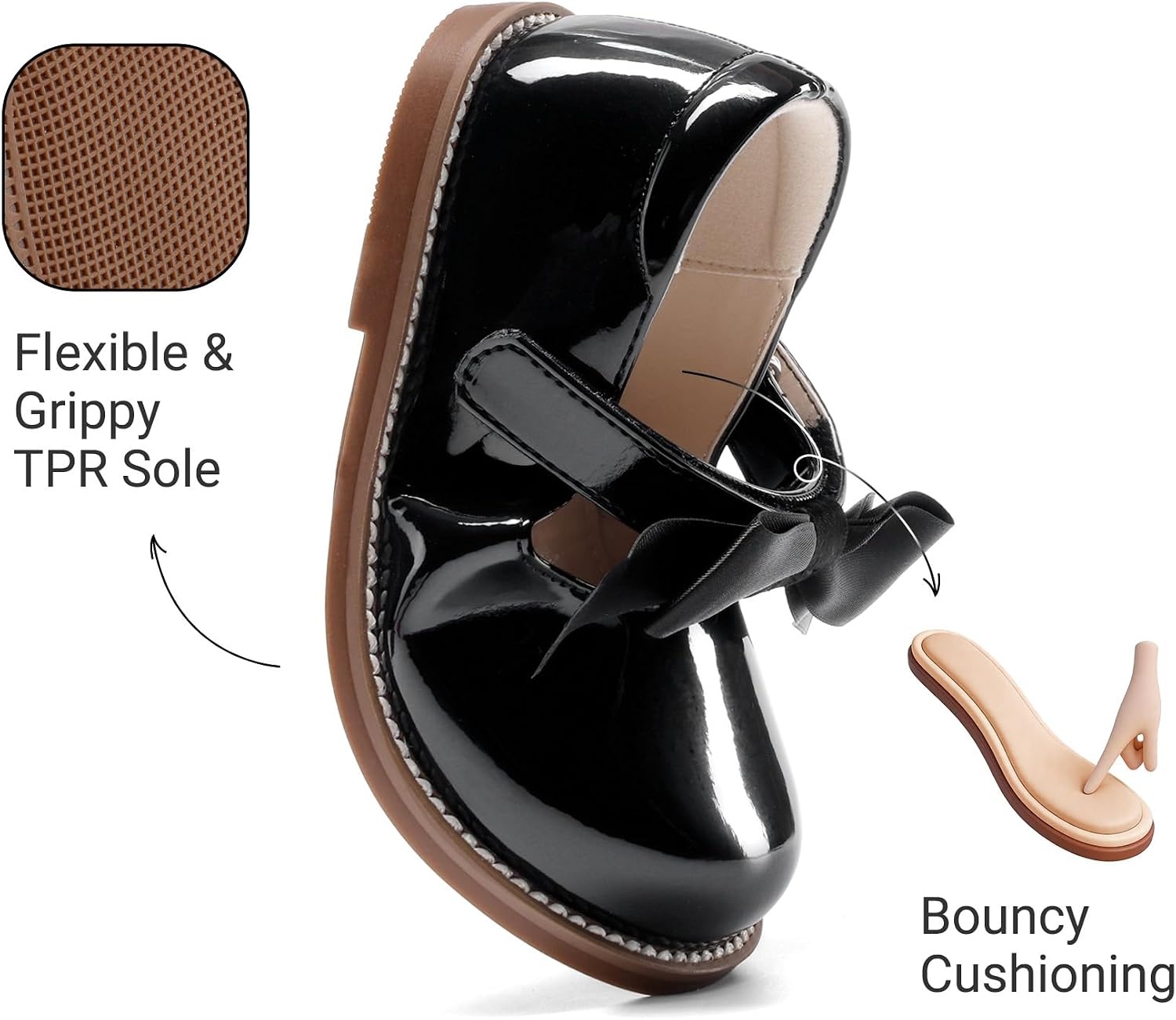 image:imageDREAM PAIRS Girls Mary Jane Shoes Toddler School Uniform Dress Shoes Wide Toe Ballet Flats with Detachable Bow for Little KidsBlack
