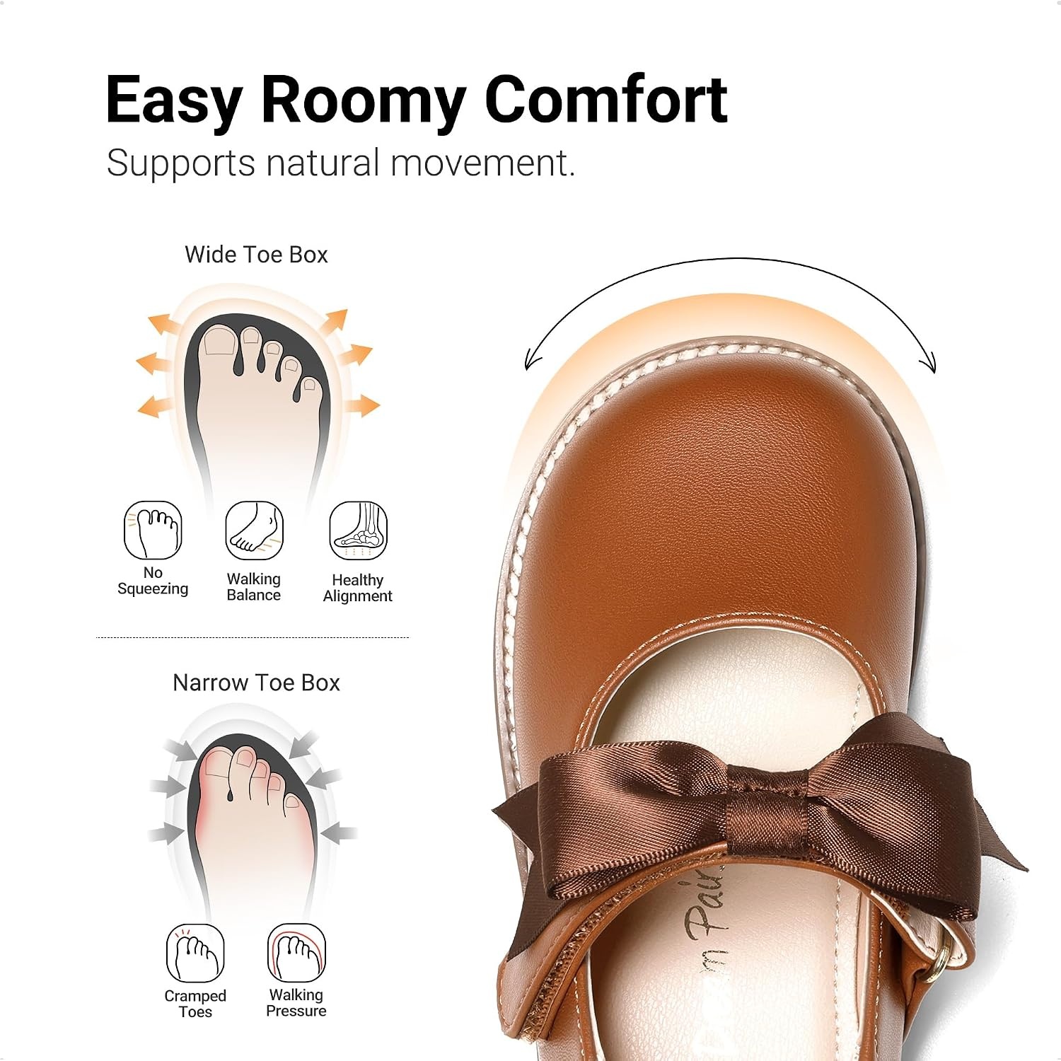 image:imageDREAM PAIRS Girls Mary Jane Shoes Toddler School Uniform Dress Shoes Wide Toe Ballet Flats with Detachable Bow for Little KidsBrown