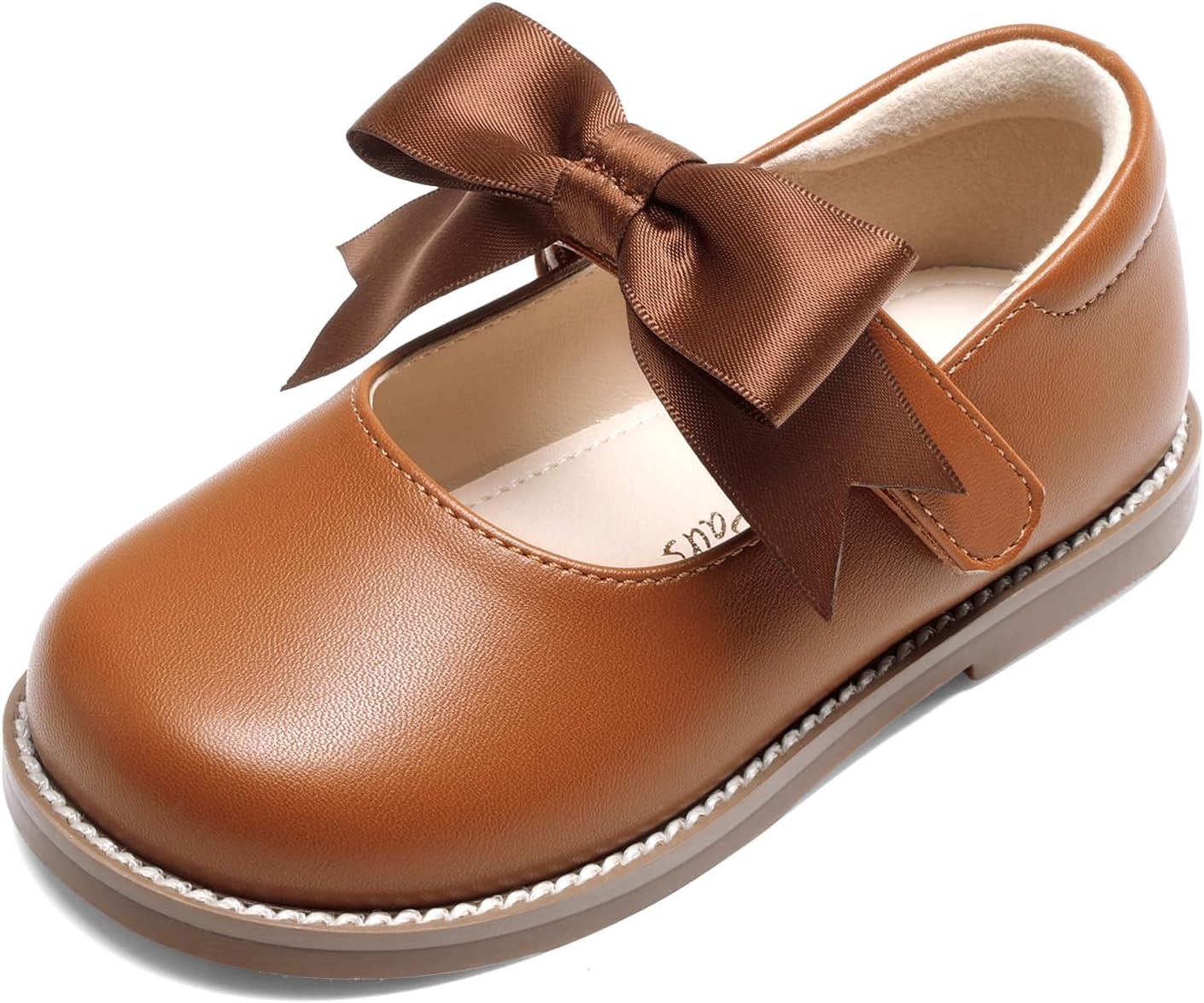 image:imageDREAM PAIRS Girls Mary Jane Shoes Toddler School Uniform Dress Shoes Wide Toe Ballet Flats with Detachable Bow for Little KidsBrown