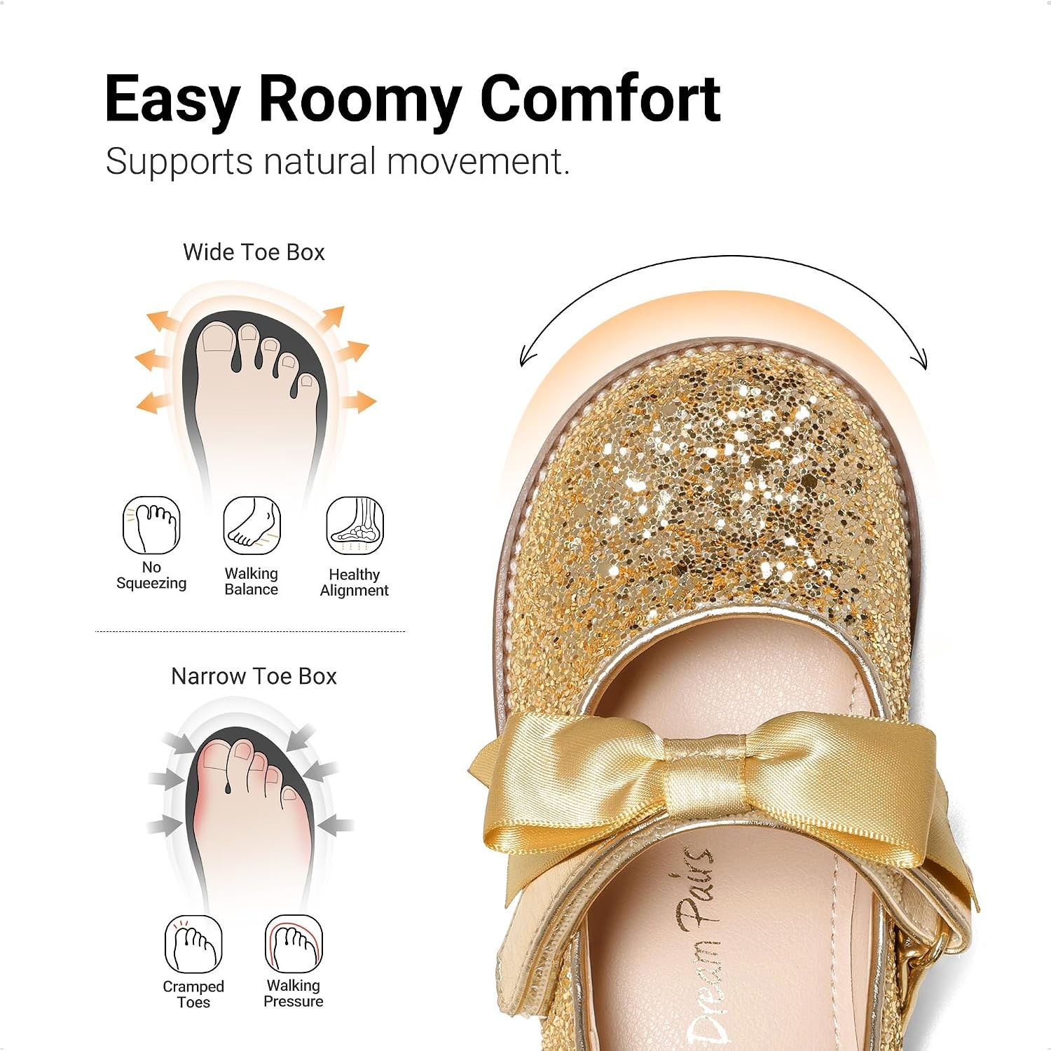 image:imageDREAM PAIRS Girls Mary Jane Shoes Toddler School Uniform Dress Shoes Wide Toe Ballet Flats with Detachable Bow for Little KidsGold
