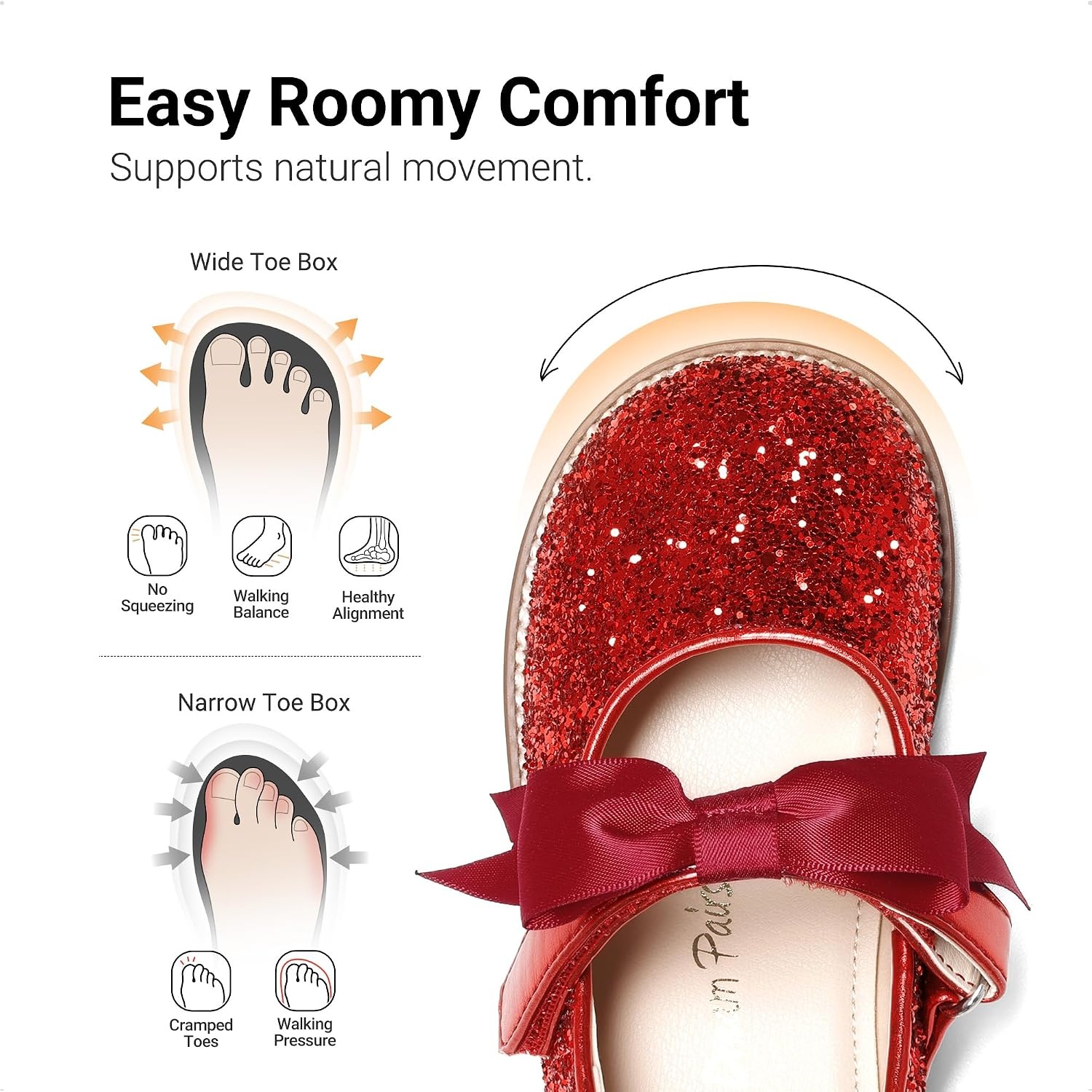 image:imageDREAM PAIRS Girls Mary Jane Shoes Toddler School Uniform Dress Shoes Wide Toe Ballet Flats with Detachable Bow for Little KidsRed
