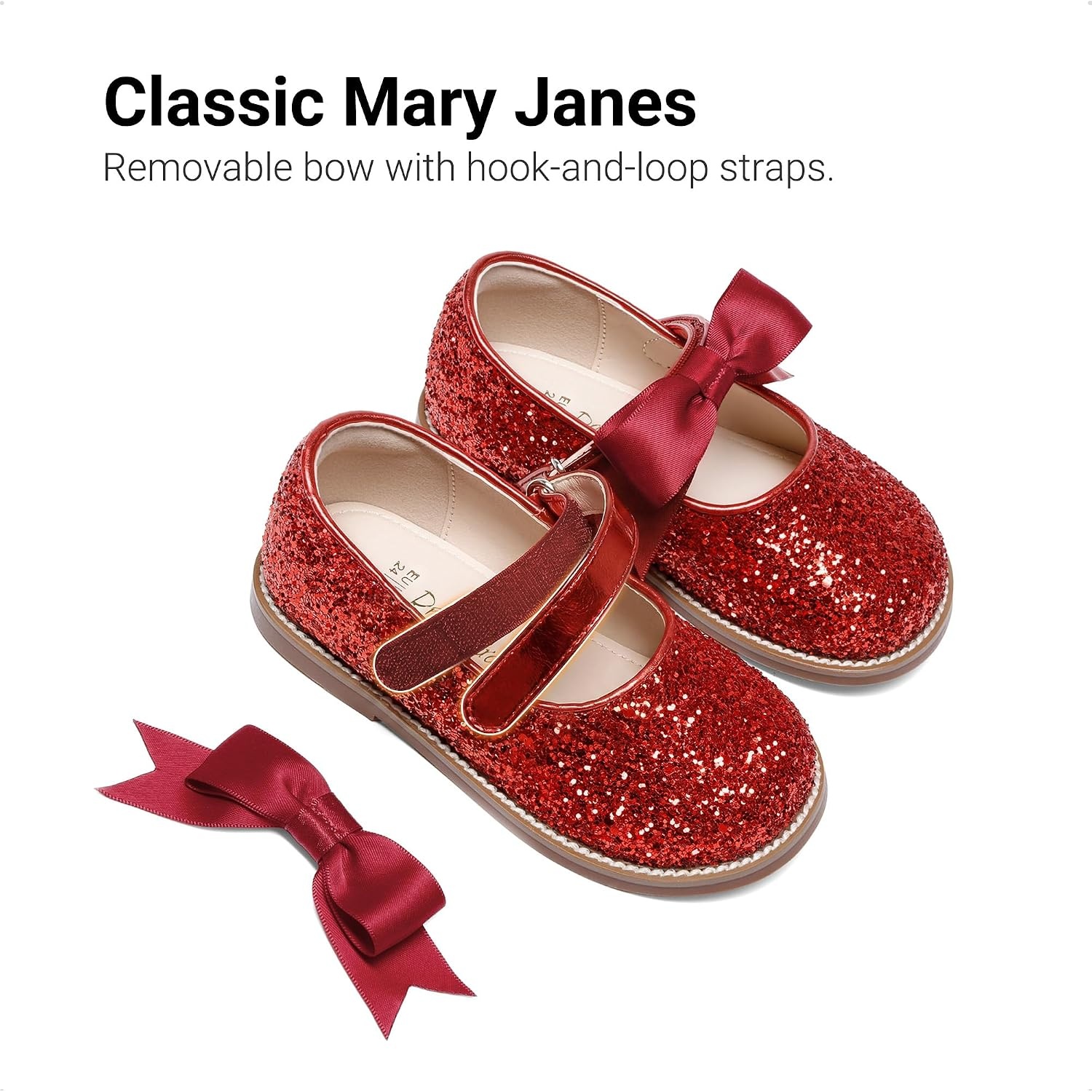 image:imageDREAM PAIRS Girls Mary Jane Shoes Toddler School Uniform Dress Shoes Wide Toe Ballet Flats with Detachable Bow for Little KidsRed