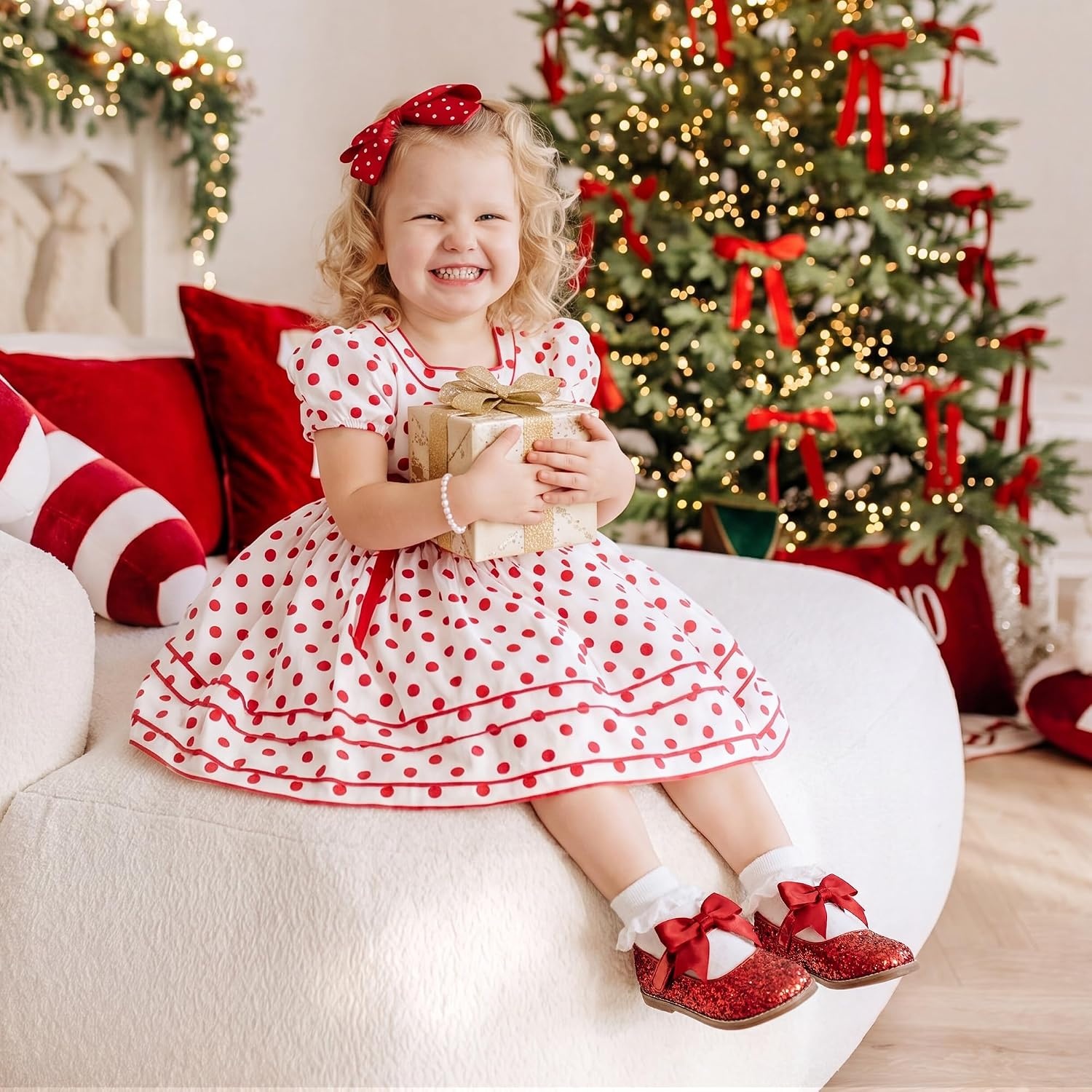 image:imageDREAM PAIRS Girls Mary Jane Shoes Toddler School Uniform Dress Shoes Wide Toe Ballet Flats with Detachable Bow for Little KidsRed