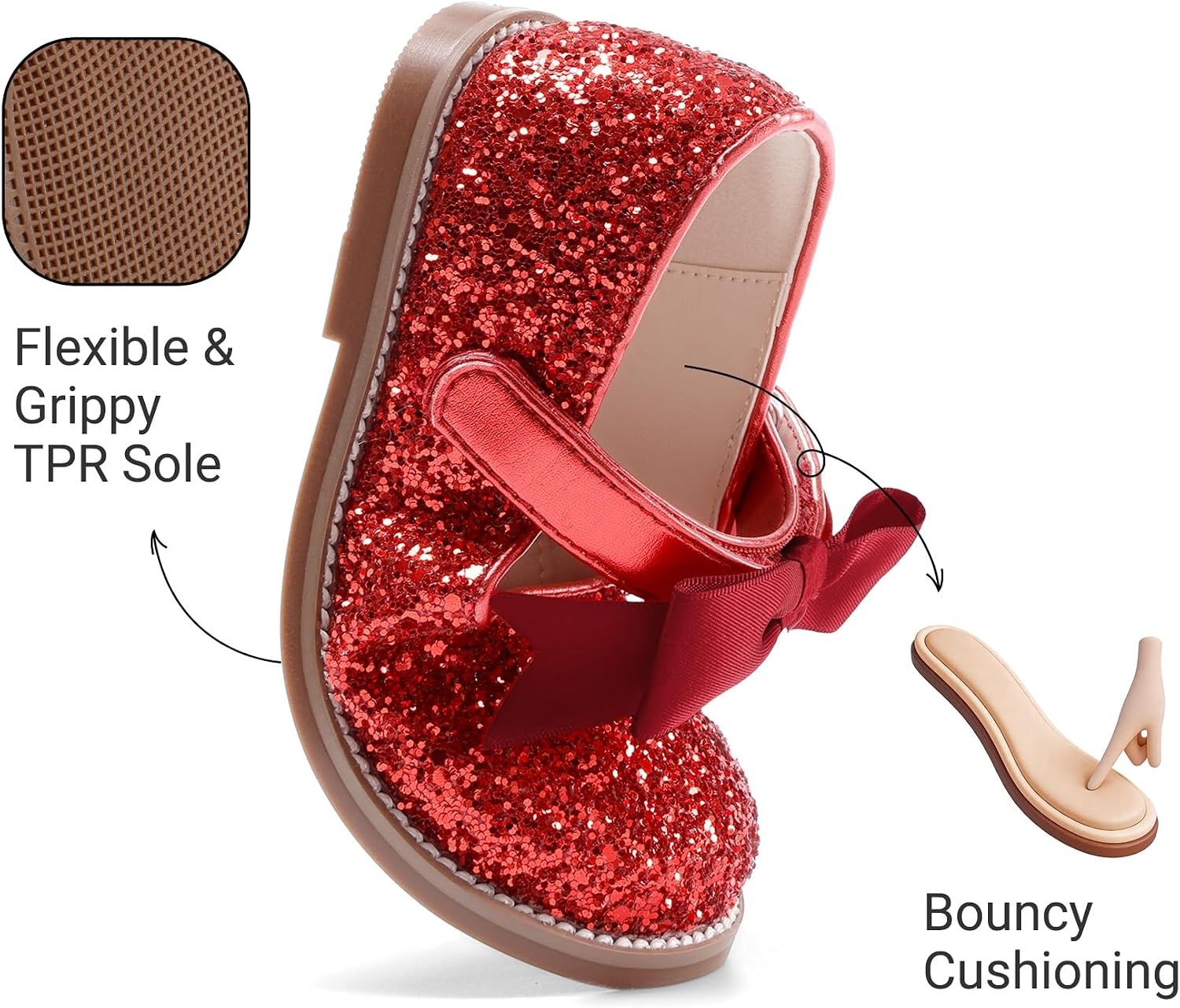 image:imageDREAM PAIRS Girls Mary Jane Shoes Toddler School Uniform Dress Shoes Wide Toe Ballet Flats with Detachable Bow for Little KidsRed