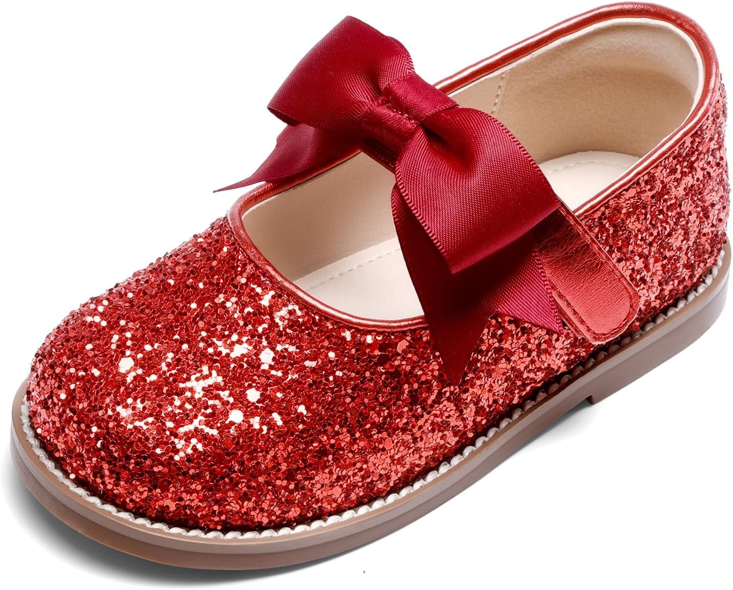 image:imageDREAM PAIRS Girls Mary Jane Shoes Toddler School Uniform Dress Shoes Wide Toe Ballet Flats with Detachable Bow for Little KidsRed