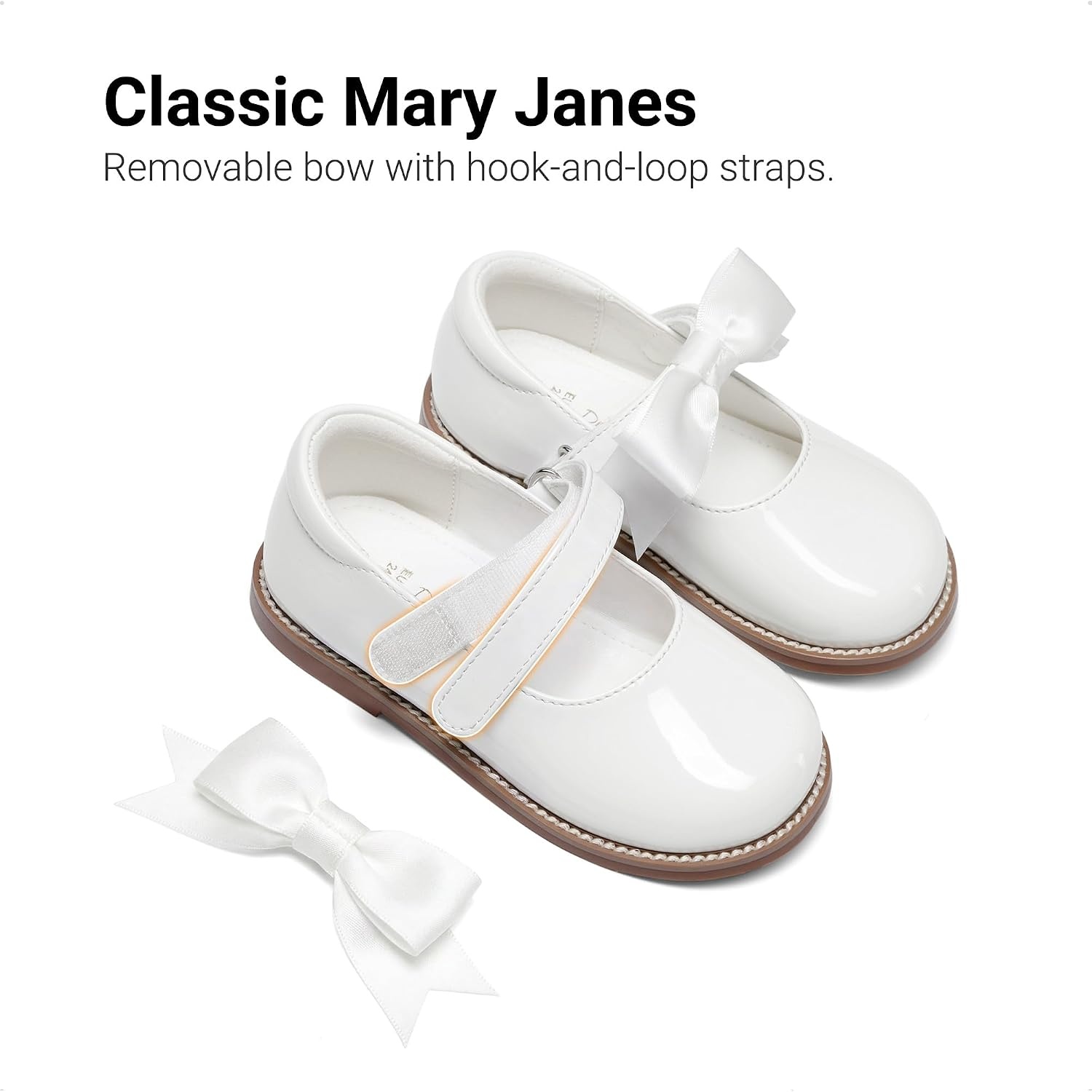 image:imageDREAM PAIRS Girls Mary Jane Shoes Toddler School Uniform Dress Shoes Wide Toe Ballet Flats with Detachable Bow for Little KidsWhite