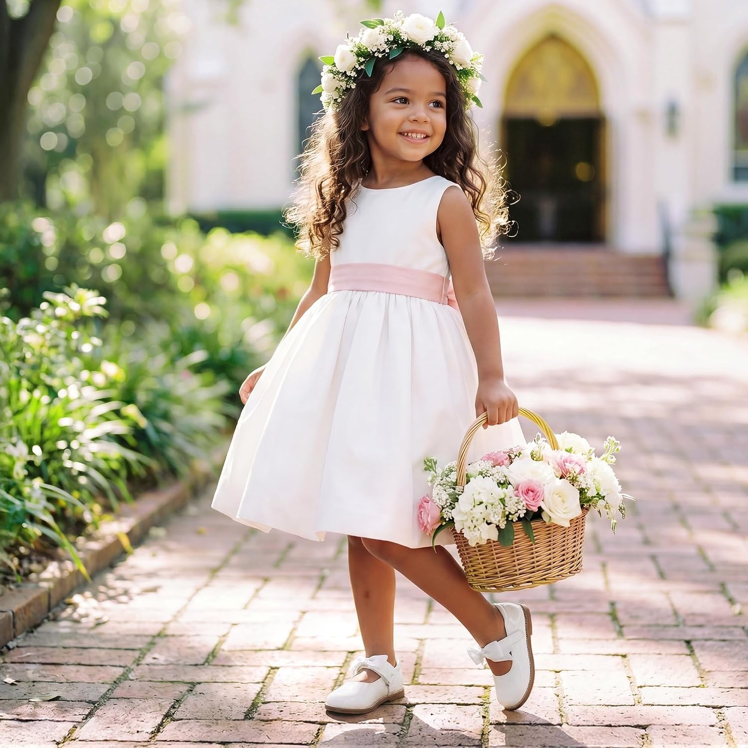 image:imageDREAM PAIRS Girls Mary Jane Shoes Toddler School Uniform Dress Shoes Wide Toe Ballet Flats with Detachable Bow for Little KidsWhite